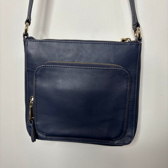 Cole Haan Crossbody Bag Blue Leather Purse Gold Accent - Picture 3 of 7